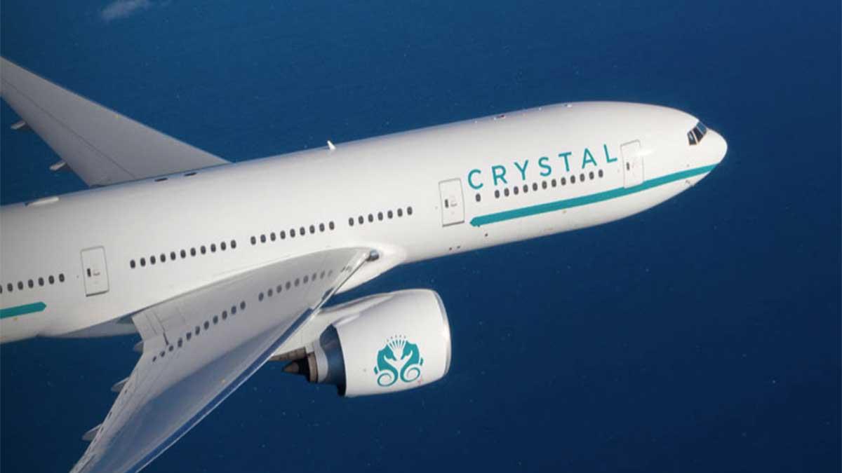 Nu får kapitalstarka ett flygplan i lyxkryssarklass. I ordets bemärkelse. (Skärmdump från Crystal Cruises)