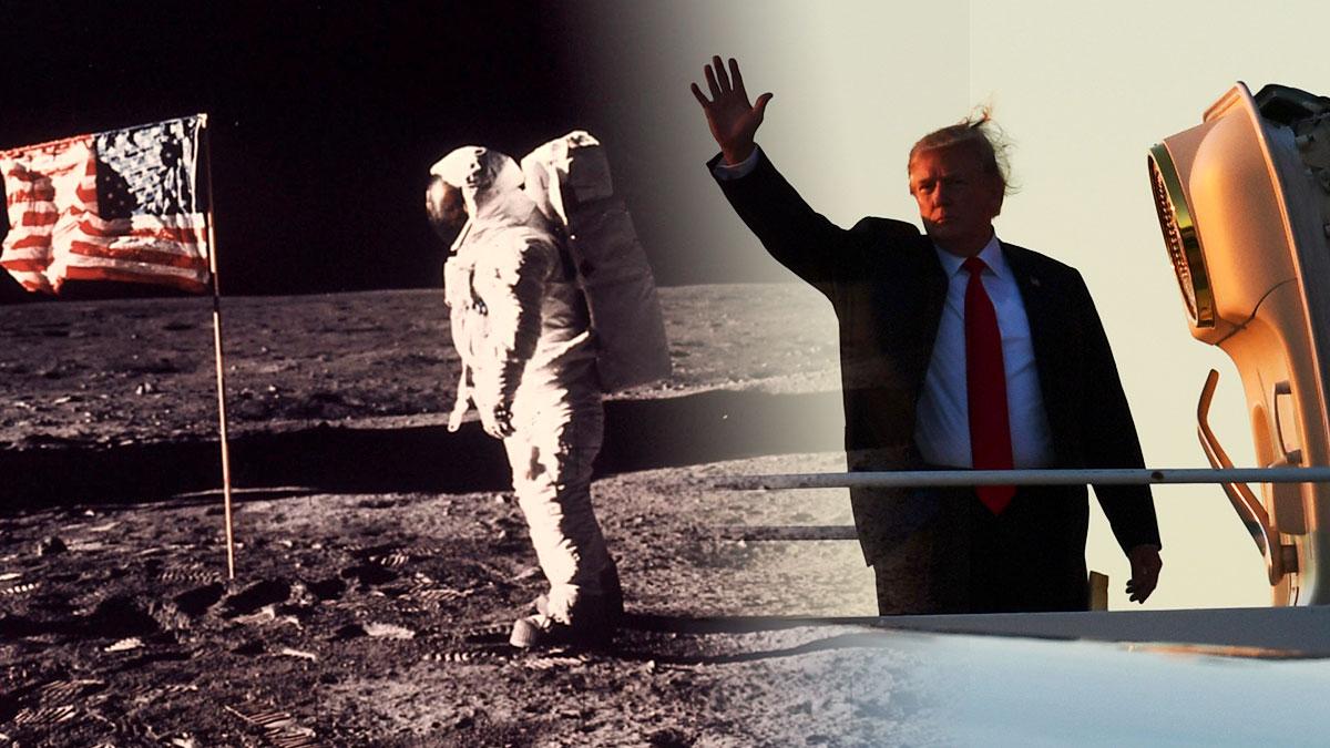 Den amerikanska presidenten Donald Trump drar nu igång ett projekt med målet att åter skicka astronauter till månen och på sikt även Mars. (Foto: TT / Montage)
