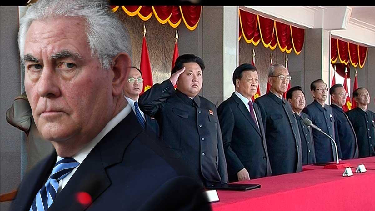 USA:s utrikesminister Rex Tillerson (t v) hotar Nordkorea med militär konflikt. (Foto: TT / montage)