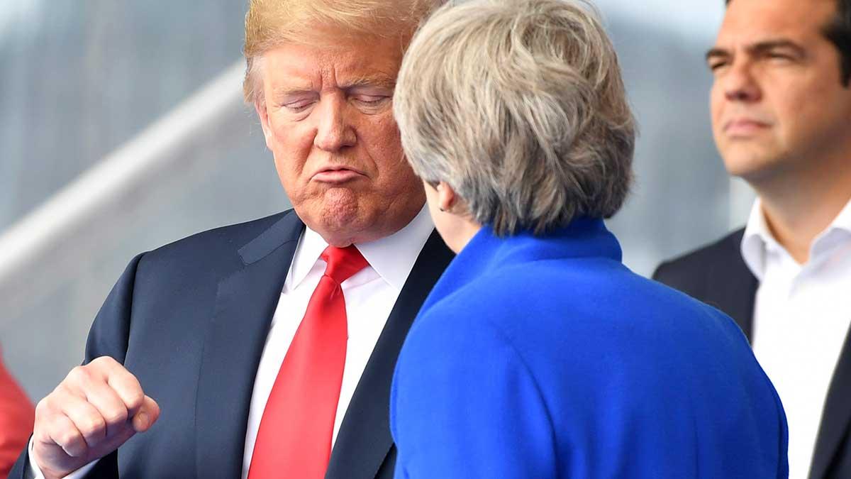 USA:s president Donald Trump har inför ett möte med Storbritanniens premiärminister Theresa May öppet attackerat brexitstrategin. (Foto: TT)