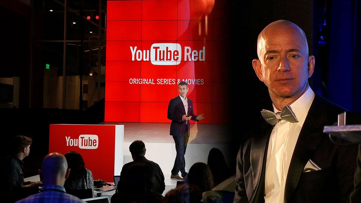 Jeff Bezos (höger) planerar en offensiv på onlinevideo. (Foto: TT / Montage)