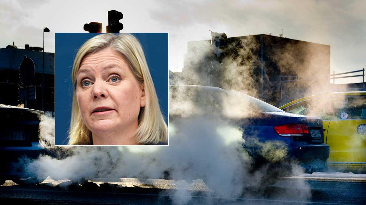 Finansminister Magdalena Andersson (S) tycker att det är bra att fler Volvo-modeller kan ta del av miljöbonusen. (Foto: TT / montage)