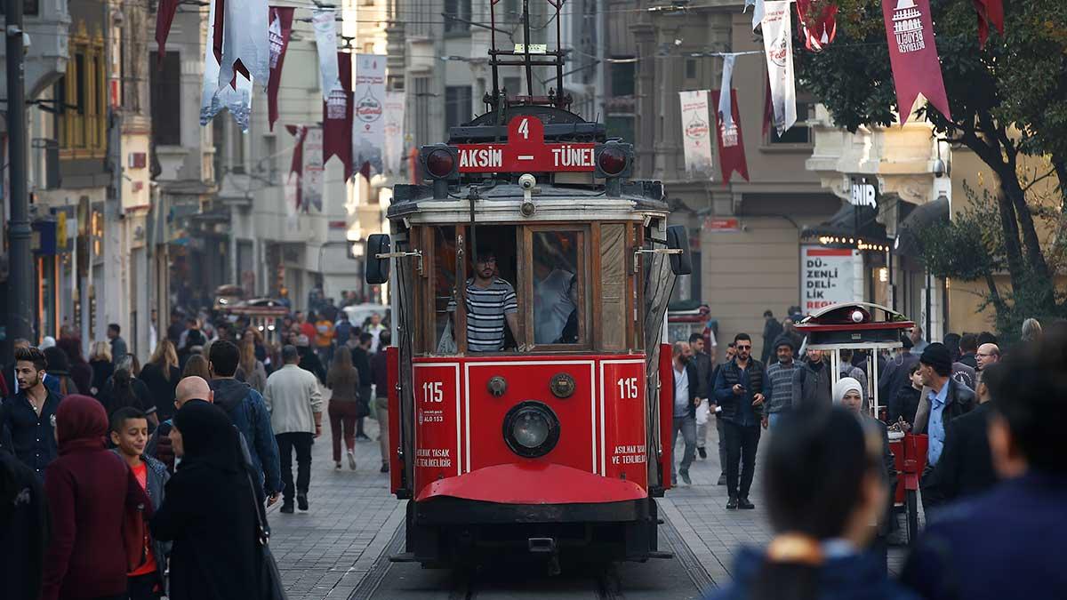 Turkiets ekonomi är inte längre lika turbulent, hävdar landets finansminister. Bilden är från en shoppinggata i metropolen Istanbul. (Foto: TT)