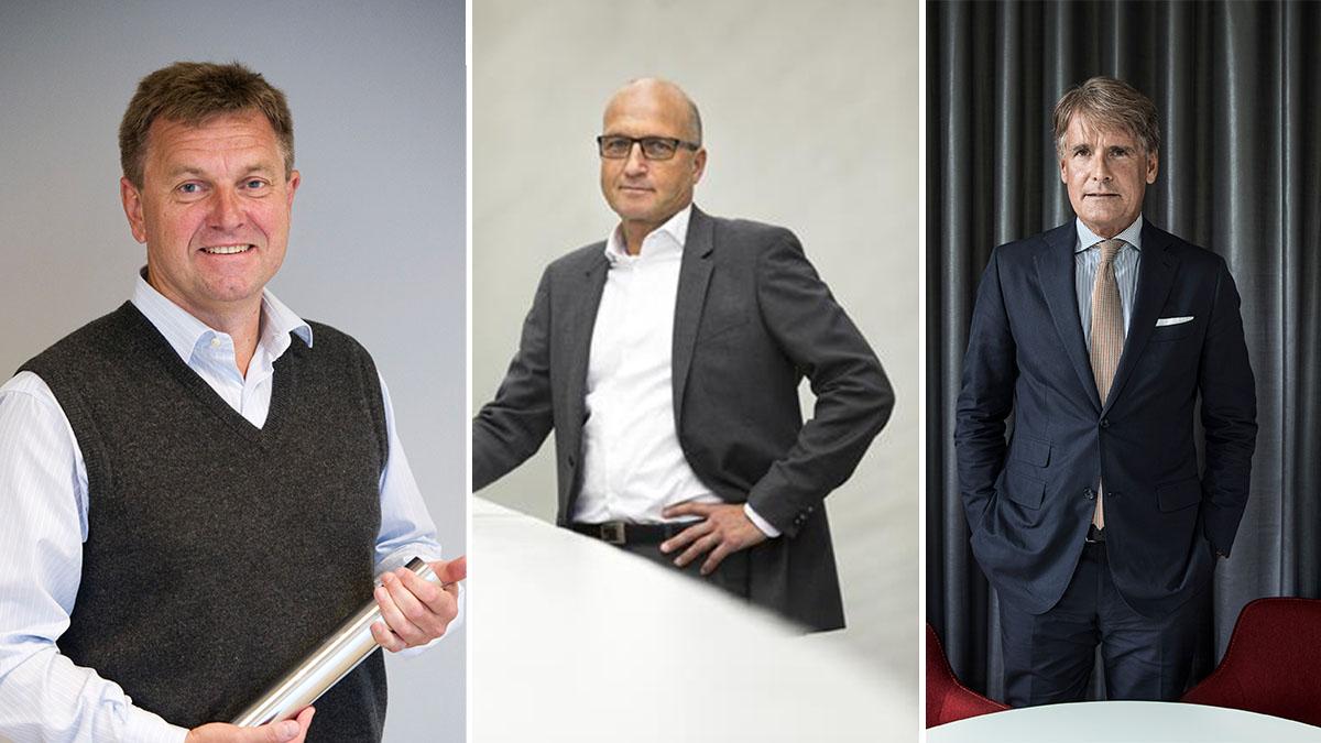 Alfa Lavals vd Tom Erixon, Metsos vd Olli Isotalo och Christer Gardell, vars Cevian Capital äger runt 11 procent av aktier i Neles. (Montage: Press / TT)