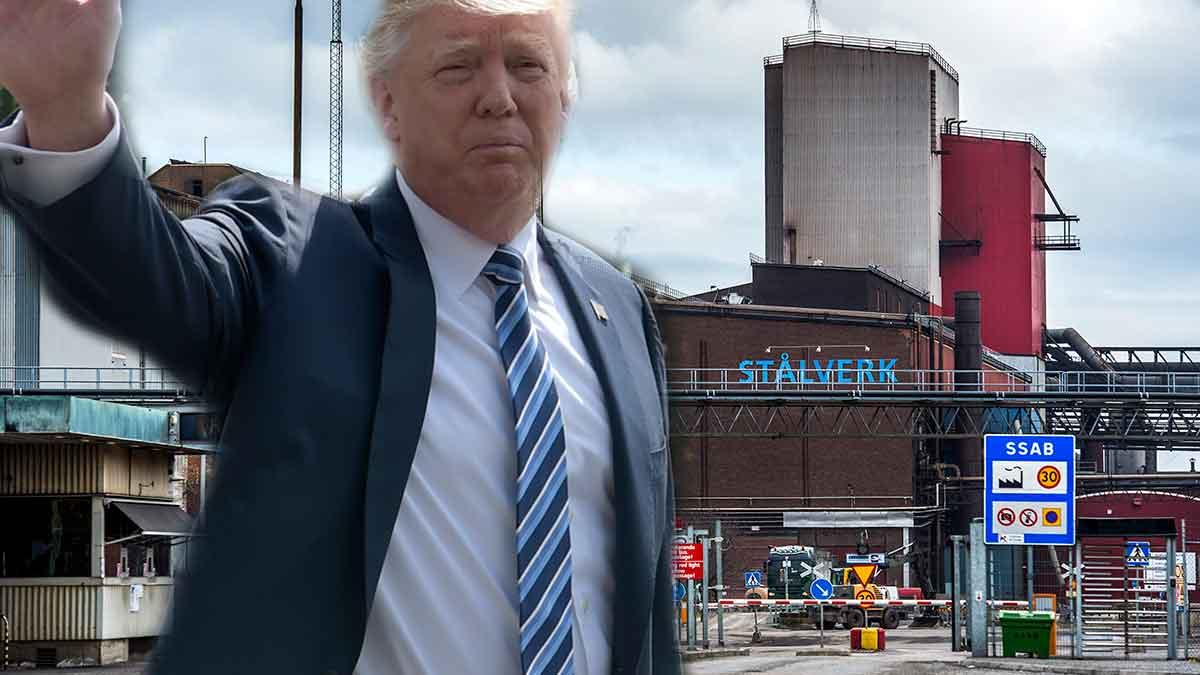 Donald Trump tackar SSAB för allmosan. (Foto: TT / montage)