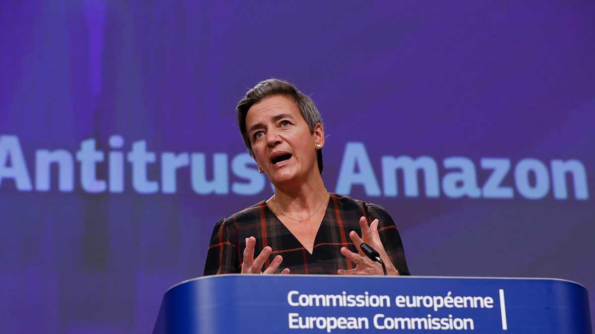 "Uppgifter om tredjepartsäljares aktivitet bör inte användas till förmån för Amazon när det agerar som en konkurrent till dessa säljare", säger konkurrenskommissionären Margrethe Vestager. (Foto: TT)