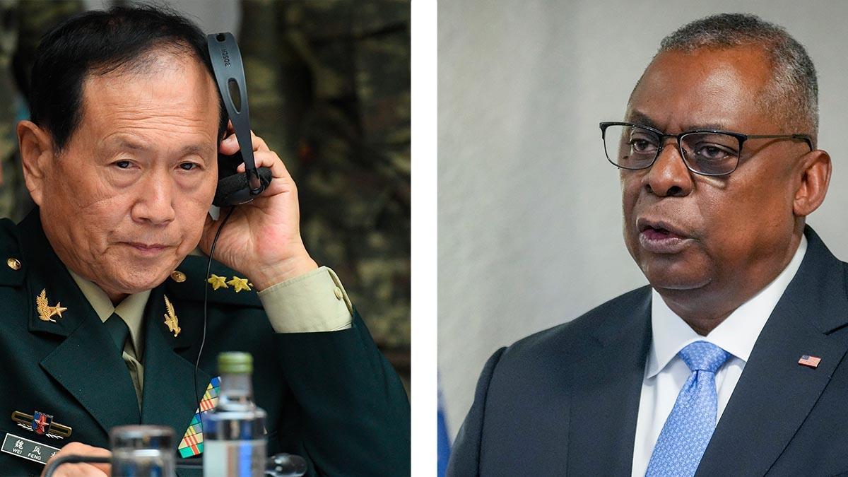 Kinas försvarsminister Wei Fenghe, till vänster och USA:s försvarsminister Lloys Austin, till höger. Kulturella skillnader påverkar det politiska förhållandet mellan deras länder