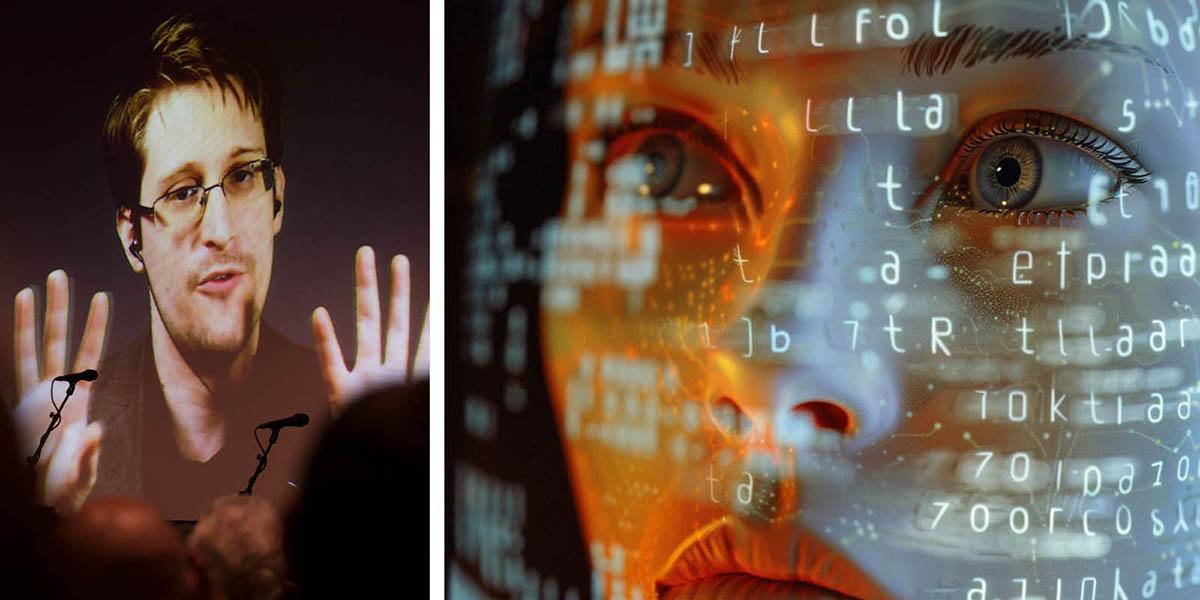 En bild på Edward Snowden och en bild på artificiell intelligens.