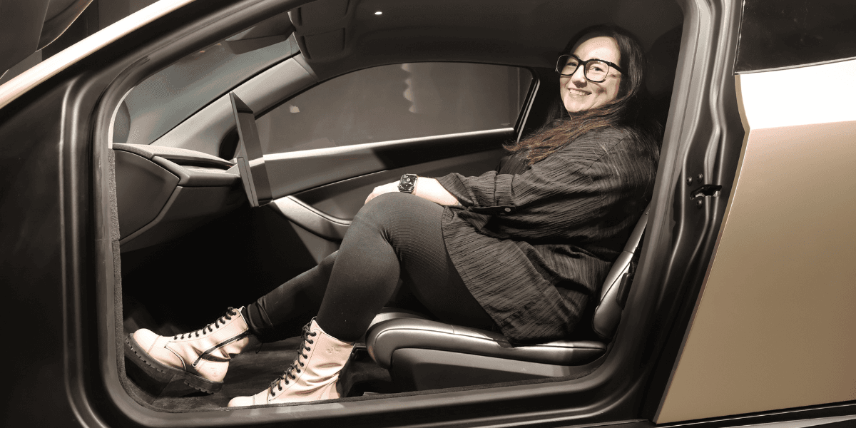 Vi hade äran att få se och provsitta i Teslas Cybercab, i en prototyp ska tilläggas. (Foto: Åsa Wallenrud)