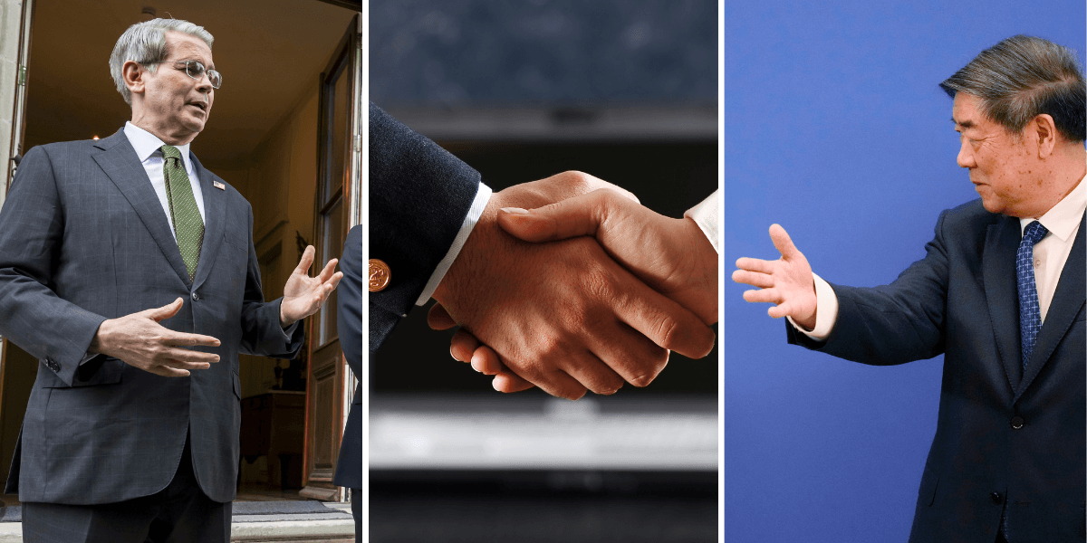 USA:s representanter, med finansminister Scott Bessent i spetsen, presenterar framgångar i förhandlingarna med Kina.