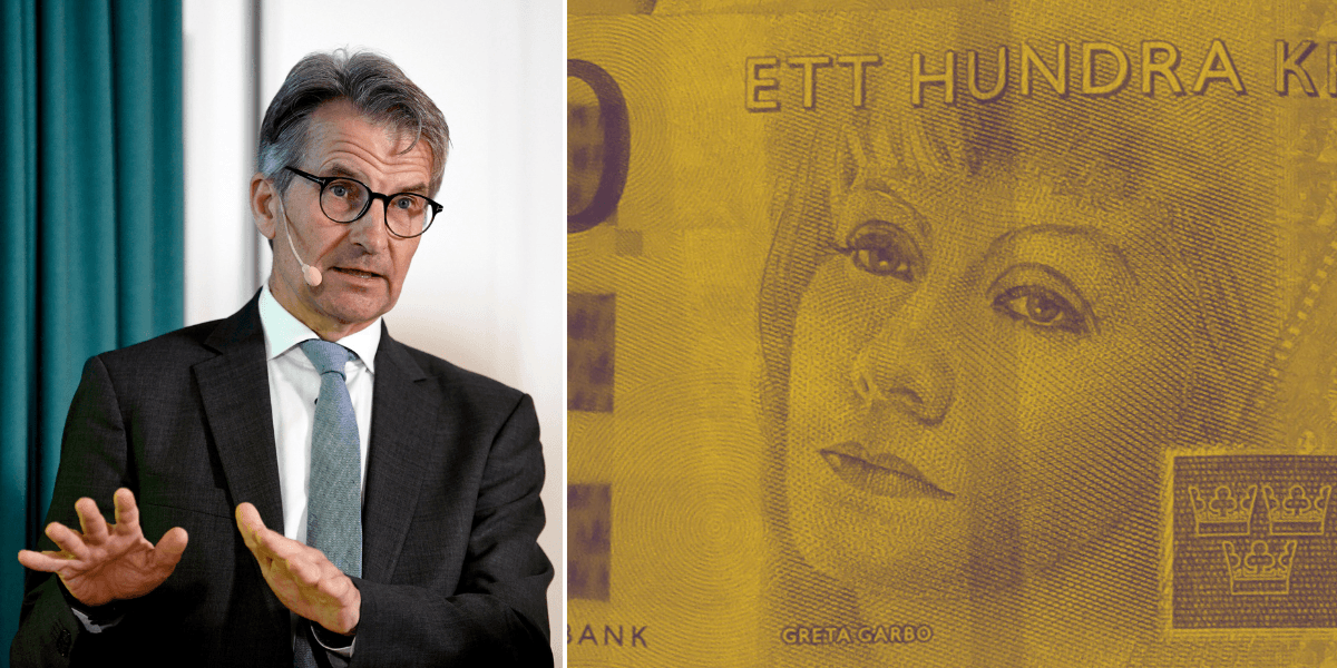 Erik Thedéen och en bild på en gul svensk hundralapp