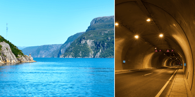 Motorväg under fjord i Norge