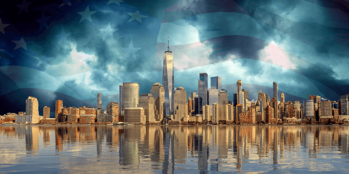 Manhattan med mörka moln i horisonten – amerikanskt näringsliv möter en tid av osäkerhet och förändrade förutsättningar.