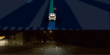 En bild från Waymos Youtube som visar på hur en självkörande bil lätt undviker en person som ramlat. (Foto: Waymo)