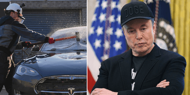 Motståndet mot Elon Musk och Tesla har blivit något av en global folkrörelse och bilförsäljningen rasar i stora delar av världen. (Kollage: AP / TT)