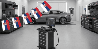 En serbisk uppstickare visar upp sina nya elbilsbatterier. (Foto: elevense)