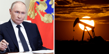 Putin och oljepump – ryska oljeintäkter under press.