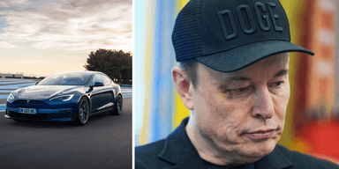 Elon Musk blir stämda av några Tesla-ägare. (Foto: Tesla och Evan Vucci/AP/TT)