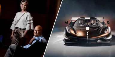 Paret von Koenigsegg och deras senaste skapelse Sadair’s Spear. (Foto: Pontus Lundahl/TT och Koenigsegg)