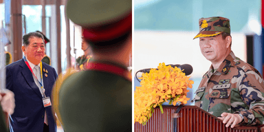Thailands tillförordnade premiärminister Phumtham Wechayachai (till vänster) och Kambodjas premiärminister Hun Manet (till höger), som nu öppnar för samtal om eldupphör efter dagars gränsstrider.