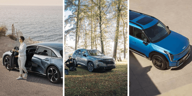 Två elbilar och en bensinare testades. (Foto: Subaru, Kia och Lucid)