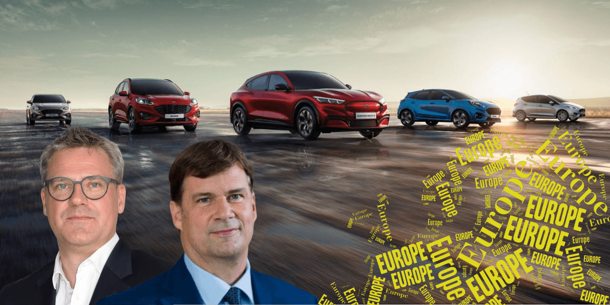 Ford verkar vilja slå på stort i Europa. Detta berättades av Christoph Herr, chef för Ford i DACH-regionen. (Foto: Ford och Canva. Bilden är ett montage)