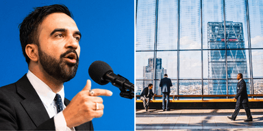 Zohran Mamdani talar inför techinvesterare i New York under ett kampanjevenemang om stadens växande tekniksektor och framtid som technav.