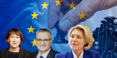 Tre högt uppsatta personer ställer sig mot EU:s krav på ny skatt. (Foto: Federal Government, DIHK, VDA och Canva)