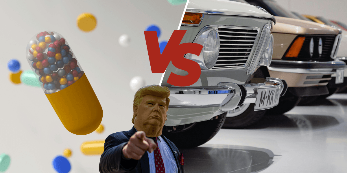 Trump har nyligen uttryckt att han vill ha lägre priser på medicin, annars får inte Europa sälja några bilar. (Foto: Alex Suprun, Mariia Shalabaieva och Darren Halstead för Unsplash)