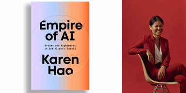 Författaren Karen Hao och hennes bok Empire of AI. (Foto: Amazon och Karen Hao)