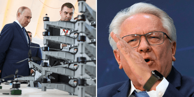 Rheinmetalls vd Armin Papperger (Höger) vill skjuta ner Putins drönare för 5 000 dollar styck och lovar stöd till Nato-medlemmen Polen.