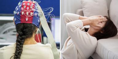 EEG görs på en kvinna och en kvinna har ångest