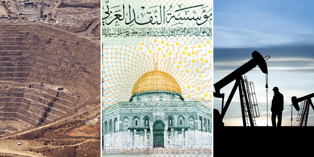 Litumgruva, riyal och oljerigg.