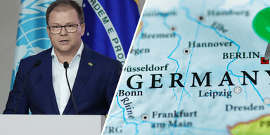 Miljöminister Carsten Schneider tror inte kinesiska bilar kommer konkurrera ut de tyska. (Foto: Fernando Llano/TT och Canva)