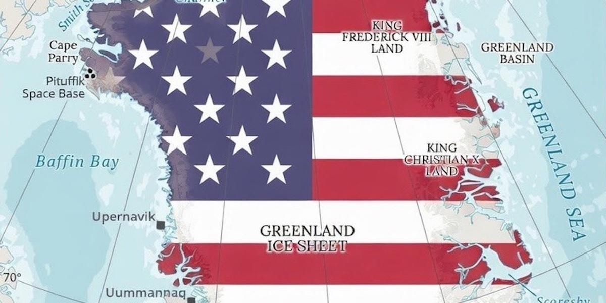 Grönland täckt i USA:s flagga.
