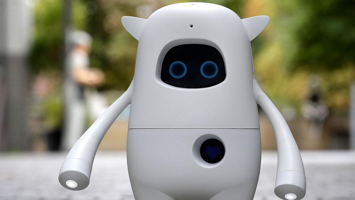 Roboten på bilden heter Musio; den uppges vara artificiellt intelligent och socialt begåvad i möten med människor. Roboten presenterades i Berlin i september i år. (Foto: TT)
