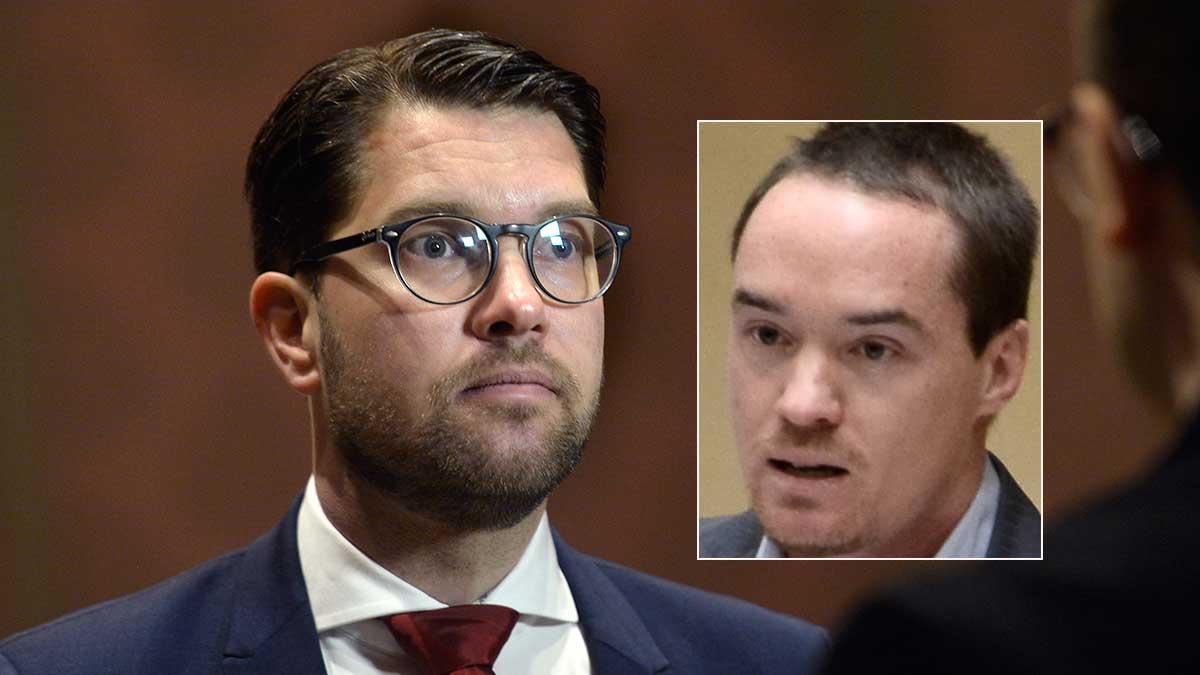 Jimmie Åkesson uppmanar åtalade partikollegan Kent Ekeroth att lämna riksdagen - för gott. (Foto: TT / montage)