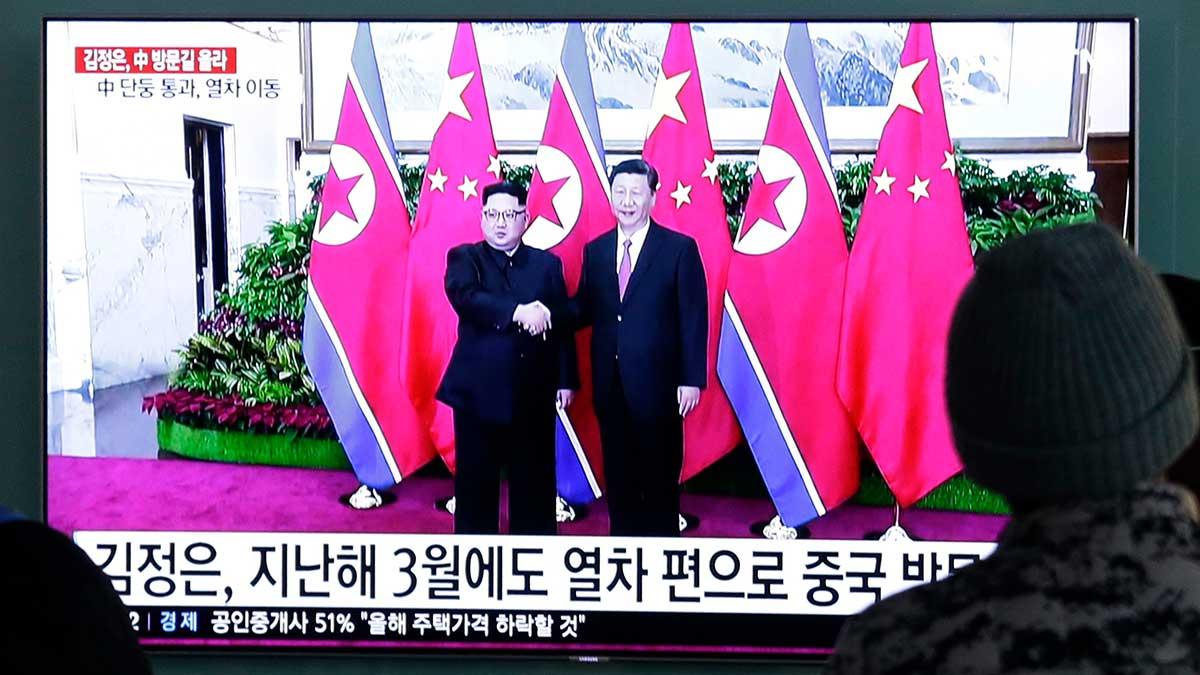 Nordkoreas ledare Kim Jong-Un är på besök hos Kinas president Xi Jinping. (Foto: TT)