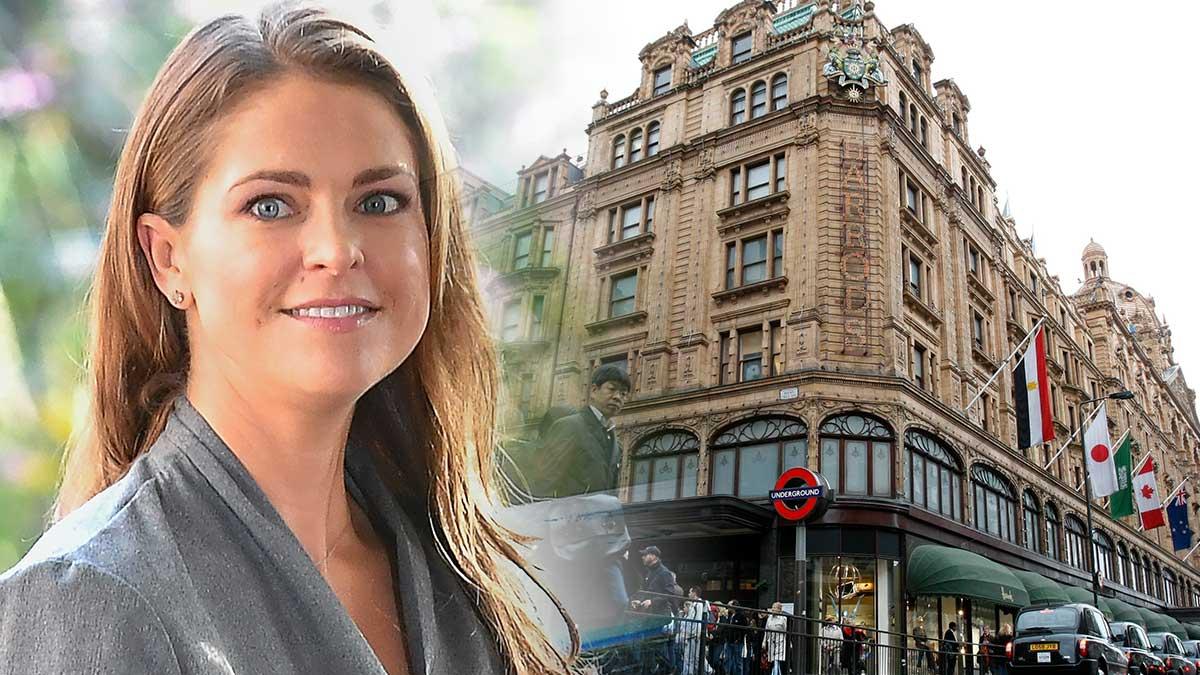 I fashionabla Knightsbridge i London delar prinsessan Madeleine omgivning med bland annat lyxvaruhuset Harrods (till höger i bild).(Foto: TT)