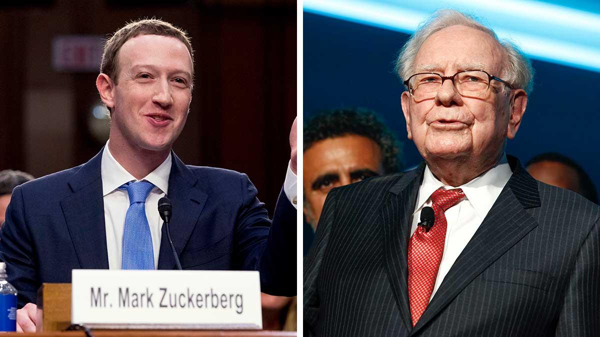 Facebooks medgrundare Mark Zuckerberg (vänster) har seglat om Warren Buffett (höger) och är nu världens tredje rikaste person. (Foto: TT / Montage)