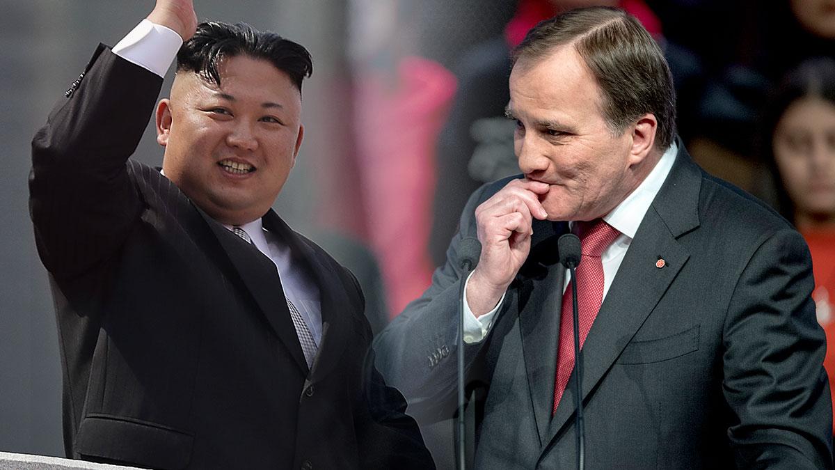 Kommer Sverige någonsin att se röken av miljarderna Nordkorea är skyldiga? På bild: Kim Jong Un (vänster) Stefan Löfven (höger). (Foto: TT / Montage)