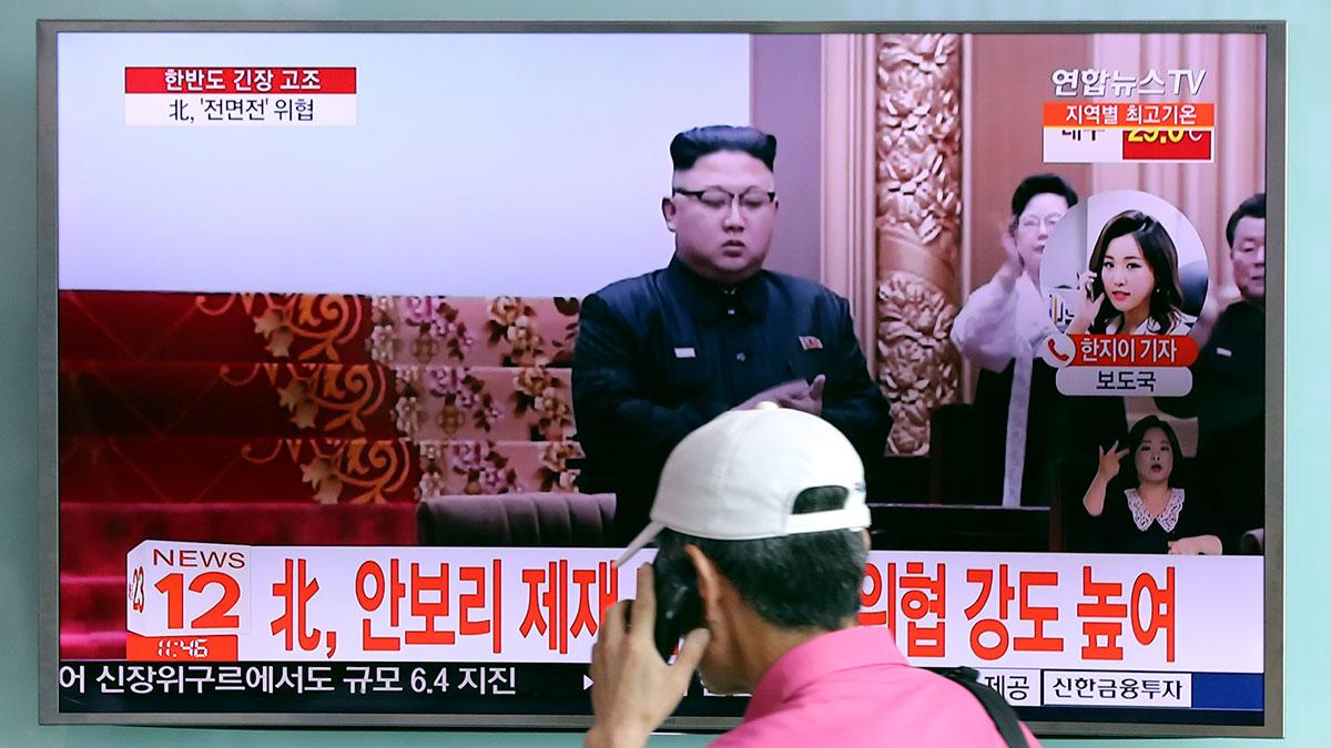 Nordkoreas ledare Kim Jong-un hotar nu att attackera amerikansk mark. (Foto: TT)
