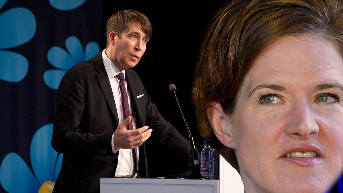 SD:s partisekreterare Richard Jomshof anser att M-ledaren Anna Kinberg Batra uppträder desperat. (TT / montage)