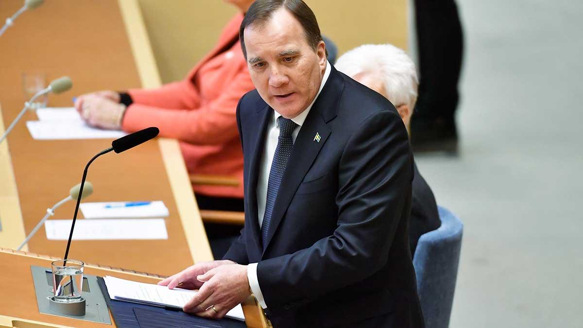 Statsminister Stefan Löfven (S) presenterar regeringsförklaringen i Sveriges riksdag. (Foto: TT)