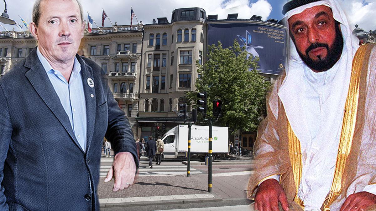 Stjärnkrögaren PG Nilsson och shejken Khalifa bin Zayed Al-Nahyan är kombattanterna bakom Stureplansbråket. (Foto TT och Wikimedia Commons / montage)