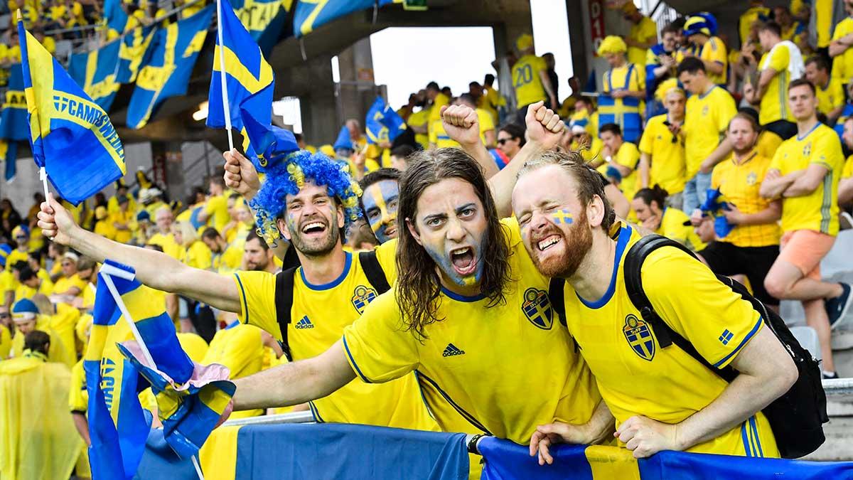Glada svenska supportrar