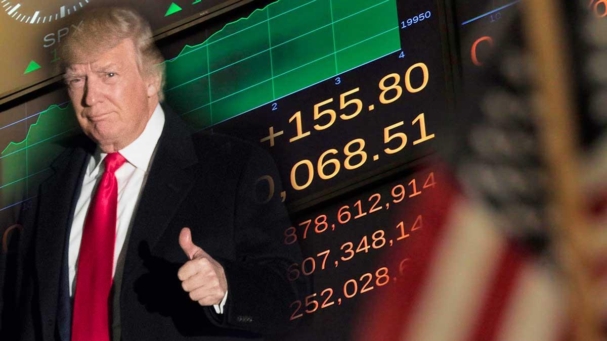 Aktiemarknaden gillar Donald Trump. (Foto: TT / montage)