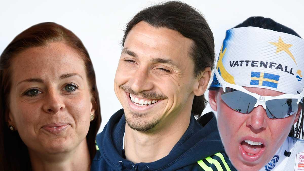 Lotta Schelin (t.v) och Charlotte Kalla (t.h) får inte på långa vägar lika stor medieuppmärksamhet som Zlatan Ibrahimovic. (TT / montage)