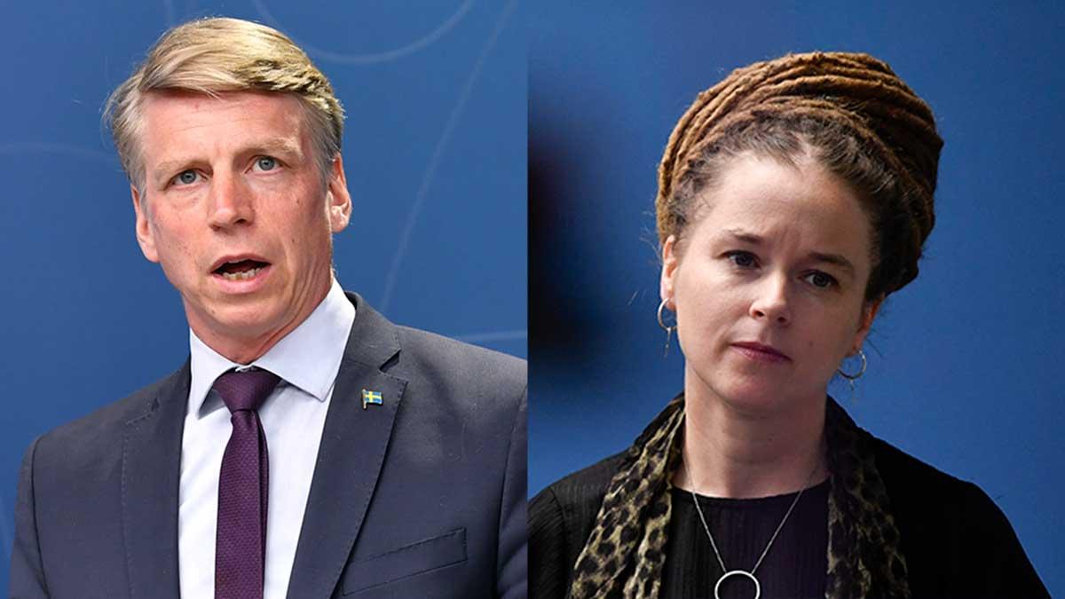 MP-ministrarna Per Bolund och Amanda Lind deklarerar att de tänker göra sig av med sina smutsiga fondinnehav. De säger duon efter Dagens Industris avslöjande. (Foto: TT / montage)