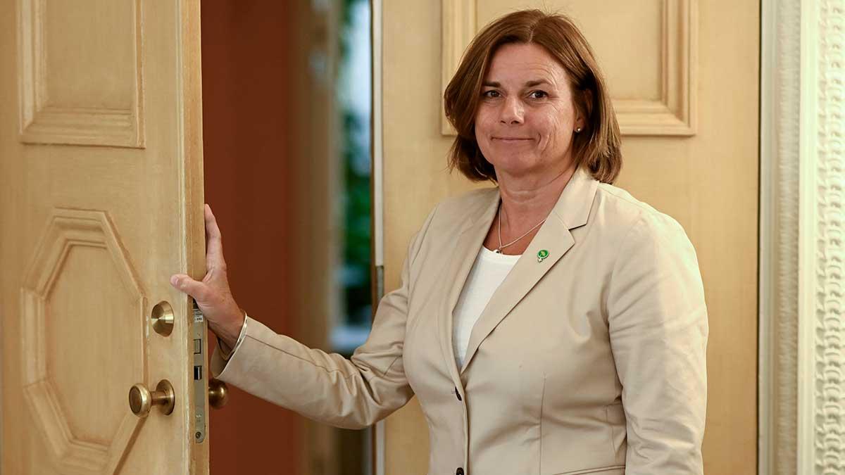 Avgående Isabella Lövin (MP) kan kvittera ut sin minister-fallskärm, drygt 1,6 miljoner totalt, samtidigt som hon driver bolag. Om hon utnyttjar det kryphål som finns. (Foto: TT)